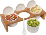MyGift 10 Pcs Sauce Serving Dish, Hosting Party Essentials Host Gift, 3 Ceramic Ramekin Chip Dip Bowls with Lids & Spoons, Premium Bamboo Server Tray, Condiment Pot Entertaining - Image 2