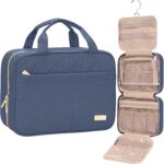 NISHEL Travel Toiletry Bag for women, Portable Hanging Organizer for Travel-Sized Shampoo, Conditioner, Brushes Set, Makeup Accessories, Medium Size, Aegean-Blue - Image 2