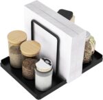 Napkin Holder for Table, Metal Napkin Holder with Salt and Pepper Shakers Caddy, Standing Paper Napkin Storage for Kitchen Dining Table Decor, Black - Image 2