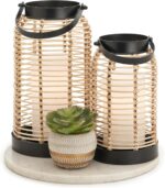 Natural Rattan Boho Lanterns - Handcrafted Chic Decor to Enhance Your Home - Modern Farmhouse Beauty Perfect for Any Living Room, Patio & Porch, Indoor and Outdoor Coffee Table or Kitchen Dining Table - Image 2