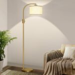 Nintiue Upgraded Modern Arc Dimmable Tall Standing Floor Lamp with Linen Shade, 1200 Lumens LED Bulb Included, for Living & Reading Room, Bedroom, Office & Nursery, Gold - Image 2