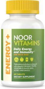 Noor Vitamins Energy+ Multivitamin; Halal Vitamin for Energy Production & Immunity, 26 Vitamins & Minerals, Black Seed, Dates, Honey, for Men & Women. Gelatin Free, 2 Month Supply - Image 2