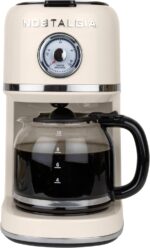 Nostalgia Classic Retro 10 Cup Coffee Maker - One-Touch Drip Brew, Reusable Filter - Anti-Drip, Auto Shutoff, & Time Display - Dishwasher Safe 50 oz Carafe - Cream - Image 2