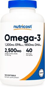 Nutricost Omega 3 Fish Oil - 2500MG, 120 Softgels (40 Serv) - Fish Oil, Wild Caught! 1200mg EPA 850mg DHA - Non-GMO, Gluten Free - Image 2