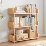 OSCHF 3-Tier Wooden Open Bookcase - Modern Display Bookshelf with Top Edge and Solid Wood Frame for Home and Office, Storage Cabinet, Oak - Image 2