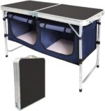 Outdoor Folding Table, Camping Folding Tables with 3 Adjustable Height Legs and Storage Organizer for BBQ, Party, Picnic, Camping (Black) - Image 2