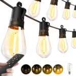 Outdoor String Lights Patio LED - Light Outside 50Ft 15M Waterproof Remote Dimmable S14 Porch Lighting Edison Plastic Bulb Pergola Hanging Balcony Connectable Backyard Yard Gazebo Party Garden Bistro - Image 2