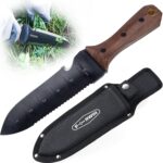 PERWIN Hori Hori Garden Knife, Garden Tools with Sheath for Weeding, Planting, Digging, 7" Stainless Steel Blade with Cutting Edge, Full-Tang Wood Handle with Hanging Hole - Image 2