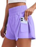 PINSPARK Women's 2 in 1 Running Shorts High-Split Athletic Short High Waisted 3" Liner Workout Gym Short with Pockets - Image 2