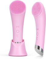 PRITECH Facial Cleansing Brush, Rechargeable Silicone Face Scrubber with Heat Massage End, Vibrating Exfoliator Scrubber for Deep Cleaning, Waterproof Face Brush for Women and Men (Pink) - Image 2