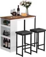 Panana 3 Piece Dining Table Set Kitchen Bar Table with Two Stool Storage Shelves Wood Counter Height Table Top with Sew Kerf Finish Dining Room Home - Image 2