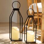 Perfnique Modern Farmhouse Lantern Decor, 15'' 13'' Set of 2 Black Metal Lantern, 2 LED 6hr Timer Flameless Candles ＆ Remote Timer, Lanterns Decorative for Outdoor, Home, Indoor, Patio, Christmas - Image 2