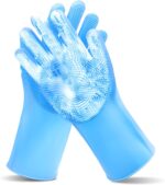 Pet Grooming Gloves—Heat Resistant Dog Washing Gloves with High-Density Teeth, Dog Bath Scrubber with Enhanced Five Finger Design, Silicone Gloves for Dogs and Cats Bathing, Massage (Blue) - Image 2