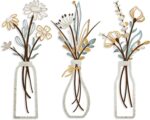 Pigort 3 Pieces Metal Flowers Wall Art- Rustic Farmhouse Decor Minimalist Decor for Living Room Bathroom Bedroom Dining Room, Housewarming Gifts Christmas Decoration(Beige, Vase-C) - Image 2