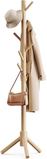 Pipishell Coat Rack Sturdy Wooden Coat Rack Stand, Adjustable Coat Tree, Free Standing Tree Hanger with 4 Sections & 8 Hooks, for Home/Bedroom/Office/Hallway/Entryway - Image 2