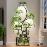 Plant Stand Indoor with Grow Lights - 62" Tall Plant Shelf, Lighted Corner Plant Stands for Indoor Growing, 8 Tiered Large Flower Holder, S-Shaped Decorative Rack for Living Room, Patent Design, Brown - Image 2