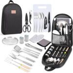 Portable Camping Kitchen Utensil Set-27 Piece Cookware Kit, Stainless Steel Outdoor Cooking and Grilling Utensil Organizer Travel Set Perfect for Travel, Picnics, RVs, Camping, BBQs, Parties and More - Image 2