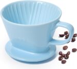 Pour Over Coffee Dripper, Ceramic Pour Over Coffee Maker with 3 Holes Flat Bottom, Easy Manual Brew Maker, Porcelain Slow Filter Cone for Travel, Camping, Office, Home, Blue - Image 2