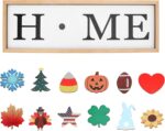 QPIXVB Interchangeable Seasonal Decor,Decorations for Home - Valentines St. Patrick‘s Day Easter July 4th Autumn Thanksgiving Christmas Decorations,Home Wooden Tabletop Sign with 12 PCS Seasonal Icons - Image 2