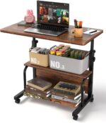QZMDSM Portable Rolling Desk on Wheels Adjustable Height Desks for Small Spaces, 32" Computer Desk Drafting Tables with Storage Shelves for Home Office Rustic - Image 2
