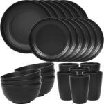 Quatish 24 Piece Plates and Bowls Sets for 6, Unbreakable Dinnerware Sets, Dish Set for Camping, Dishwasher Microwave Safe, Outdoor Kitchen and Apartment Dinning RV Essentials, Black - Image 2