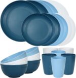 Quatish 24 Piece Plates and Bowls Sets for 6, Unbreakable Dinnerware Sets, Dish Set for Camping, Dishwasher Microwave Safe, Outdoor Kitchen and Apartment Dinning RV Essentials, Blue - Image 2