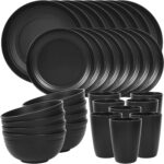 Quatish 32 Piece Plates and Bowls Sets for 8, Unbreakable Dinnerware Sets, Dish Set for Camping, Dishwasher Microwave Safe, Outdoor Kitchen and Apartment Dinning RV Essentials, Black - Image 2