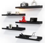 RICHER HOUSE 5 Set Floating Wall Mounted Shelves, Black Shelves for Wall Decor, Modern Picture Ledge Shelf with Lip for Storage, Nursery, Bedroom, Living Room, Bathroom - Black - Image 2