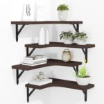 ROMGUAR CRAFT Corner Floating Shelves Wall Mounted Set of 4, Rustic Wood Storage Display Shelves for Home Decor, Bathroom, Kitchen, Bedroom, Living Room, Office (Brown) - Image 2
