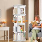 RUNSUNSPRI 4 Tier Rotating Bookshelf Tower, Spinning Bookshelf, Revolving 360° Bookcase Storage Round Carousel, Vertical Rotate Turning Spiral Corner Organizer Lazy Susan, White - Image 2