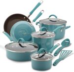 Rachael Ray Cucina Nonstick Cookware Pots and Pans Set, 12 Piece, Agave Blue - Image 2
