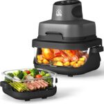 Rellytech Portable Glass Air Fryer - 1500W, 4.2 QT & 6-Cup Dual Glass Containers with Lids, 4-in-1, 60 Min Timer, 140°F-400°F Adjustable, Microwave, Freezer & Dishwasher Safe, Grey - Image 2