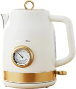 Retro Electric Kettle, 1.7L 304 Stainless Steel Tea Kettle with Temperature Gauge, 1500W Fast Boiling Water Boiler,Auto Shut-Off & Boil-Dry Protection, BPA-Free, Matte White and Gold - Image 2