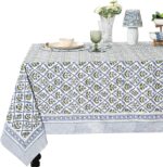 Ridhi Light Steel Blue Hand Block Print Cotton Rectangle Tablecloth 118" x 70" inches Reusable Table Cover Decorative Everyday Use for Dining Room, Farmhouse, Home Gift for Spring, Mother's Day - Image 2