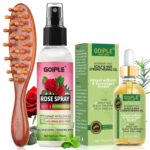 Rose Water for Hair Loc Spray Refreshing for Locs Rose Water Hair Scalp Moisturizer Hydrating Dreadlock | Loc Brush for Dreads Comfortable Massage Wide Tooth Comb & Rosemary Oil for Hair Growth Set - Image 2