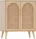 Rovaurx Rattan Storage Cabinet with Doors, Modern Accent Bathroom Floor Cabinet, Sideboard Buffet for Living Room, Entryway, Dining Room and Kitchen, Natural BMGZ108M - Image 2