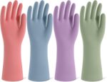 Rubber Cleaning Gloves for Dishwashing, 4 Pairs Reusable Kitchen Gloves for Washing Dishes and Household Cleaning, Colorful Dish Gloves with Flocked Lining and Non-Slip Grip, Pefect for Woman Men - M - Image 2