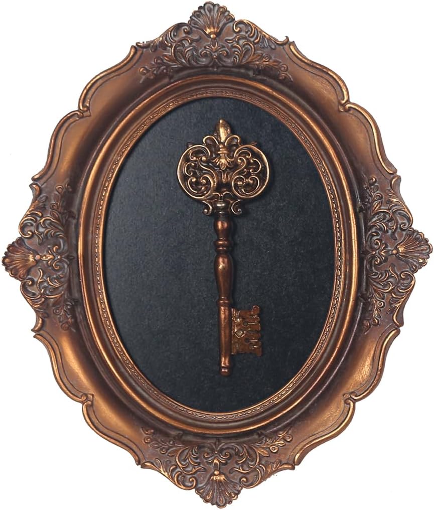 S-MANTIS Vintage Wall Sculpture, Antique Pediment, Hallway Wall Art, Hand Painted Wall Decoration With Embossed Intricate Key Design, Oval Aesthetic Room Décor, Gallery, Unique Gift (Antique Gold-Key) - Image 2