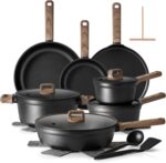 SENSARTE 20Pcs Nonstick Pots and Pans Set, Black Titanium Non Stick Cookware Set, Healthy Kitchen Cooking Set, Induction Compatible, Dishwasher Safe, PFOA/PFOS Free - Image 2