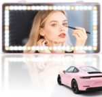 SINGARO Car Sun Visor Vanity Mirror - Rechargeable Makeup Mirror with 60 LEDs, 3 Light Modes & Dimmable Touch Control for Cars, Trucks, SUVs, Car Interior Accessories for Women (Pink) - Image 2