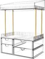 SNSLXH Makeup Organizer Bathroom Storage- 4 Tier 4 Drawer Makeup Storage, Transparent Clear Cosmetics Organiser, Ideal for Cosmetic Perfume Skincare, for Countertop, Bathroom, Office Supplies, Dresser - Image 2