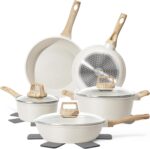 SODAY 12 Pcs Pots and Pans Set Non Stick, Cookware Sets White Granite Induction Cookware, Non-toxic Healthy Nonstick Kitchen Cooking Set with Frying Pan Set, Saucepans (PFAS/PFOA/PFOS Free) - Image 2