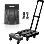 SPACEKEEPER Folding Hand Truck, 500 LB Heavy Duty Luggage Cart, Utility Dolly Platform Cart with 6 Wheels & 2 Elastic Ropes for Luggage, Travel, Moving, Shopping, Office Use, Black - Image 2