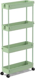 SPACEKEEPER Slim Rolling Storage Cart 4 Tier Bathroom Organizer Utility Cart Mobile Shelving Unit Tower Rack for Kitchen, Laundry Room, Bathroom, Narrow Places, Green - Image 2