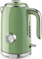 SUSTEAS Electric Kettle - 57oz Hot Tea Water Boiler with Thermometer, 1500W Fast Heating Stainless Steel Pot, Cordless LED Indicator, Auto Shut-Off & Boil Dry Protection, Retro Green - Image 2