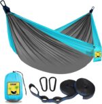 SZHLUX Camping Hammock Double & Single Portable Hammocks with 2 Tree Straps and Attached Carry Bag,Great for Outdoor,Indoor,Beach,Camping,Light Grey / Sky Blue - Image 2
