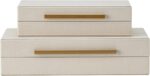 Set of 2 Beige Shagreen Decorative Storage Boxes with Gold Metal Handles – Faux Leather Jewelry & Memory Boxes, Nesting Photo Organizers for Home Decor - Image 2