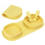 Silicone Foldable Novelty Dinner Plates, Baby Plates Travel Essential with Forks and Spoons, Microwave & Dishwasher Safe, Lemon - Image 2