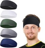 Sports Headbands for Men, Moisture Wicking Workout Headband 5Packs, Sweatband Headbands for Running,Cycling,Football,Yoga,Hairband for Women and Men - Image 2