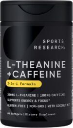 Sports Research L-Theanine Supplement with Caffeine & Coconut MCT Oil - Focused Energy, Alertness & Relaxation Without Drowsiness - 200mg L Theanine, 100mg Organic Caffeine - 60 Liquid Softgels - Image 2
